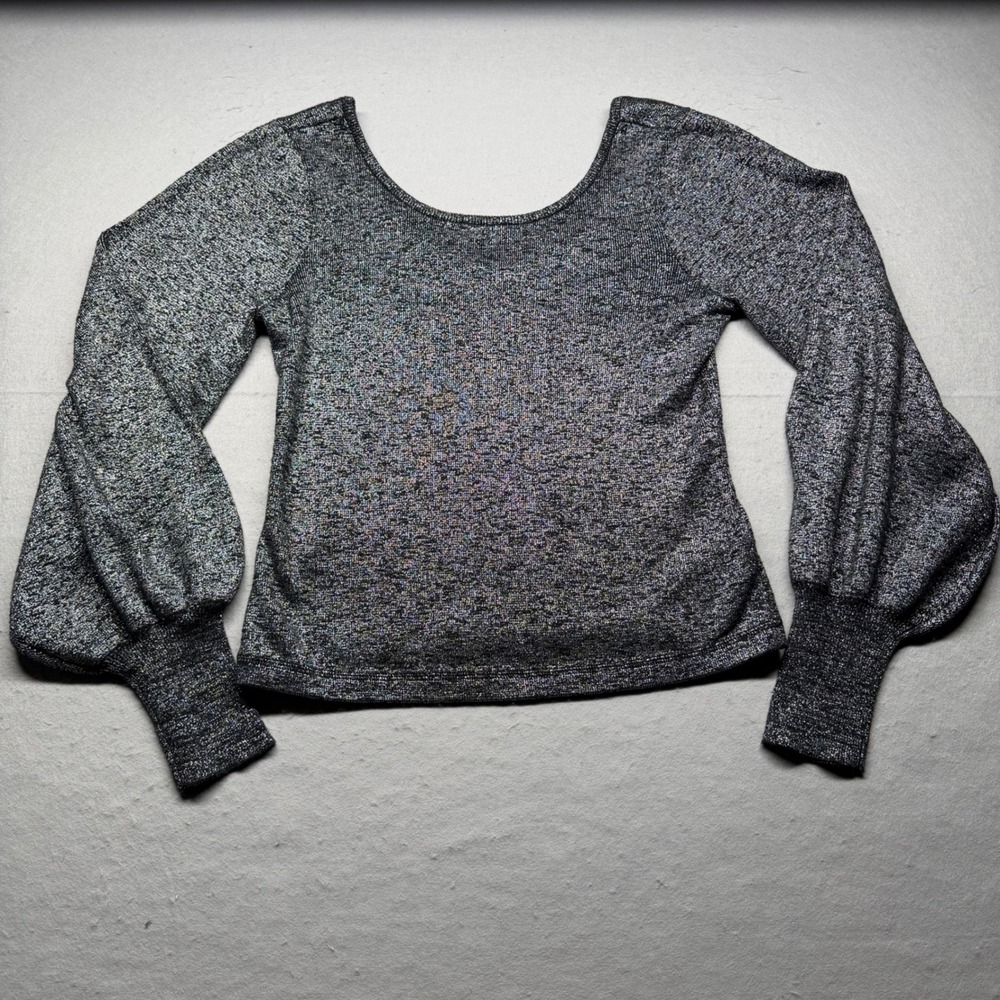 7 For All Mankind Sweater Womens M Black Long Sleeve Party Sweater Metallic Knit